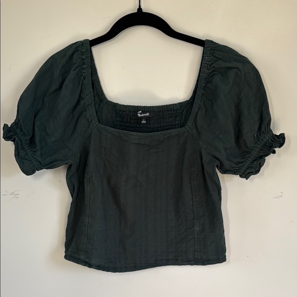 Madewell Dark Green Puff Sleeve Blouse
